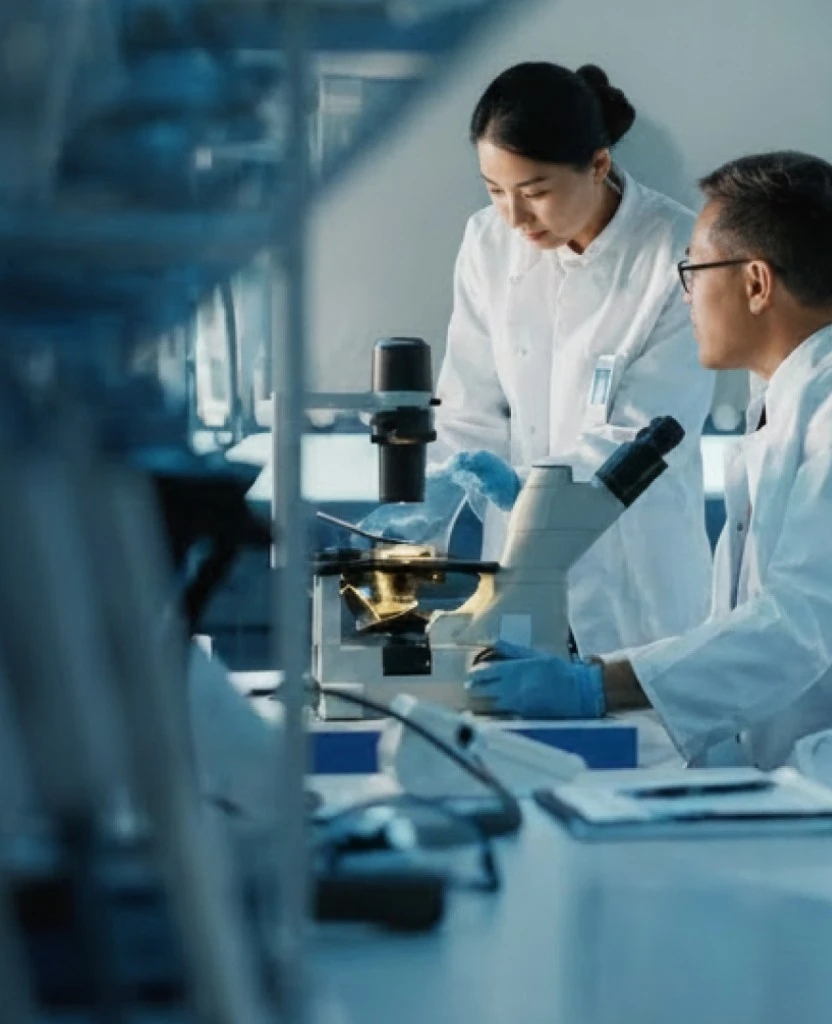 科研人员在实验室进行显微研究